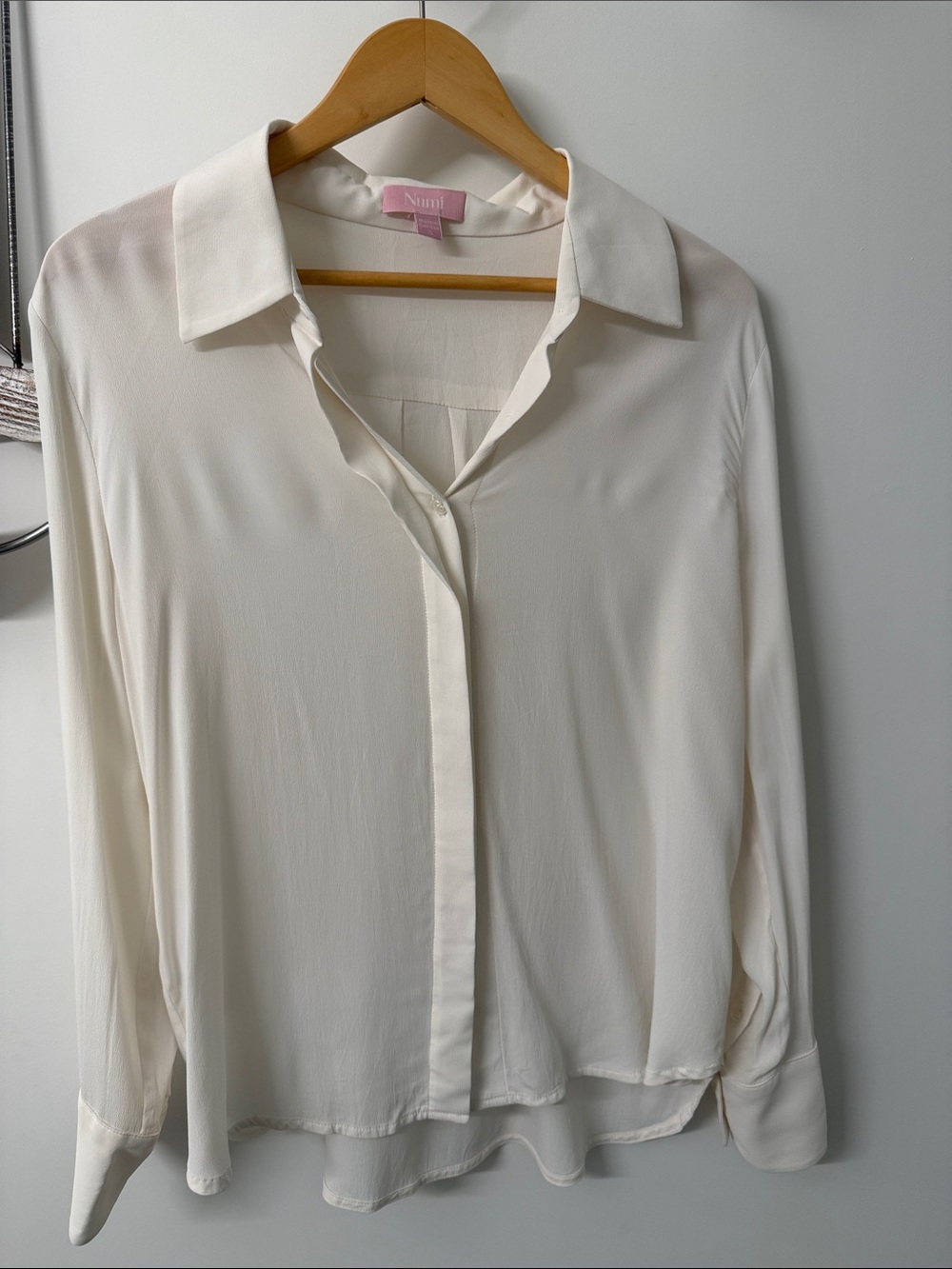 Umi Cream Button-Front Long Sleeve Blouse